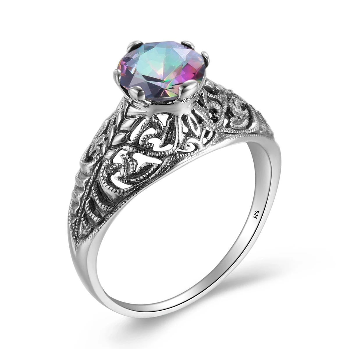 

Genuine Bohemian Rainbow Fire Topaz Fine Jewelry Gift Lady silver ring 925 wedding