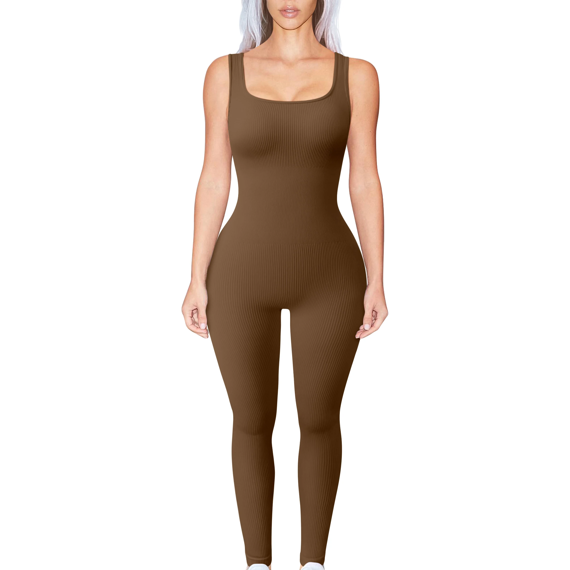 

Wholesale Square Shaped Neck Workout Clothing Women Scrunch Butt Jumpsuits
