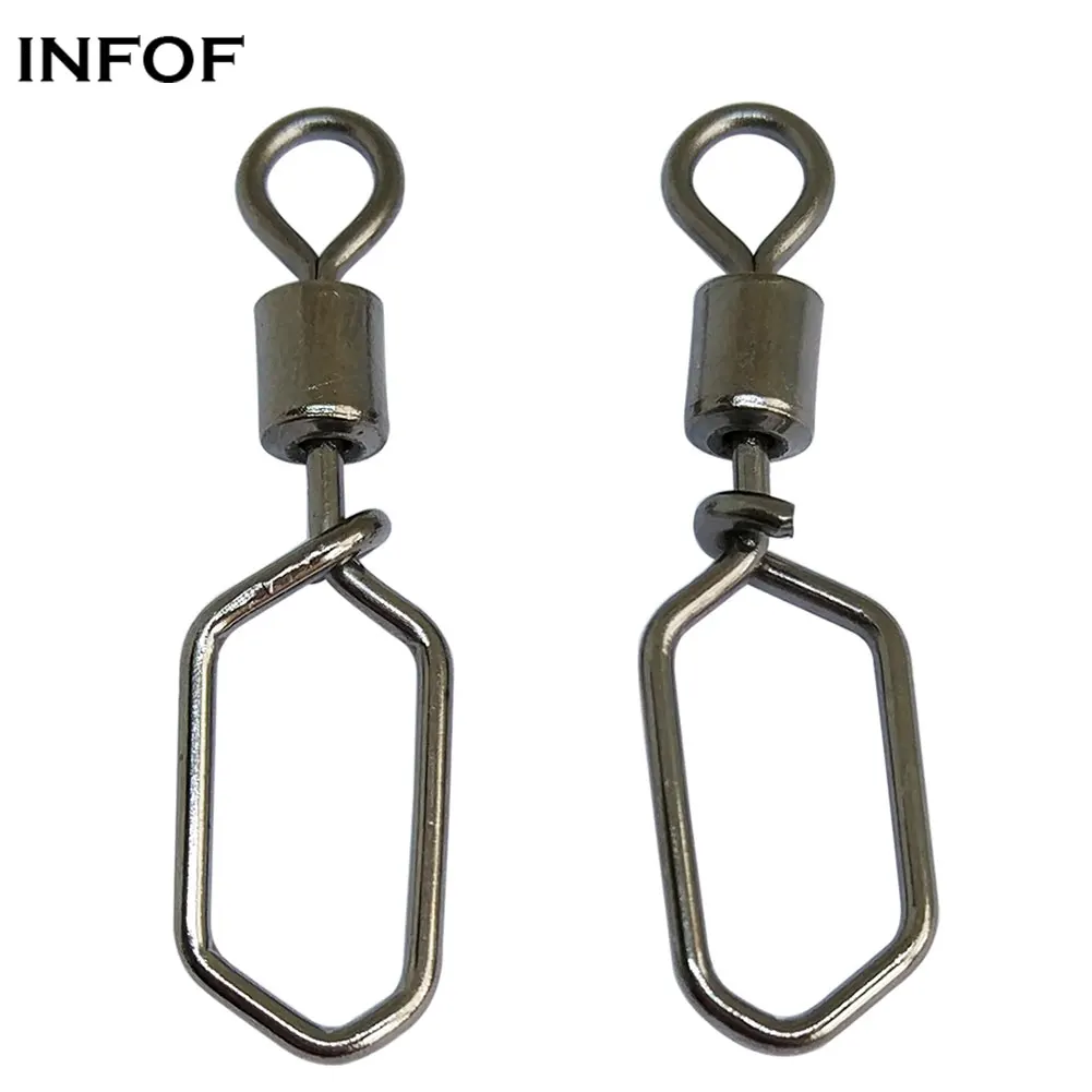 

500 pieces/bag Free Shipping Fishing Swivel square Snap Stainless Carp Freshwater Fishing Accessories, Silver or black nickle