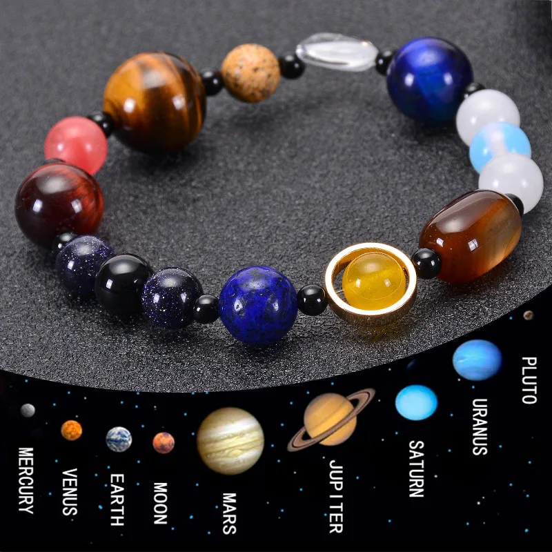 

Planets Natural Stone Galaxy Universe Space Yoga Solar System 7 Chakra Bracelet For Men Jewelry, Siver,steel corol, gold, rose gold,customized