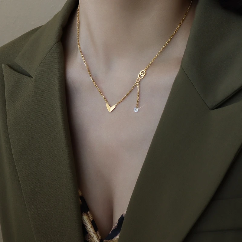 

INS style women 18k gold necklace jewelry stainless steel heart choker