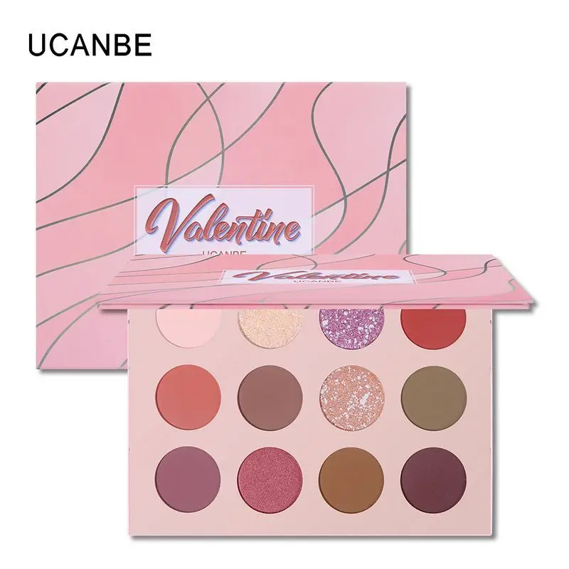 

UCANBE Valentine Nude Eye shadow Palette Makeup 12 Colors Matte Shimmer Glitter Waterproof Pressed Pearlescent Eye Shadow Powder