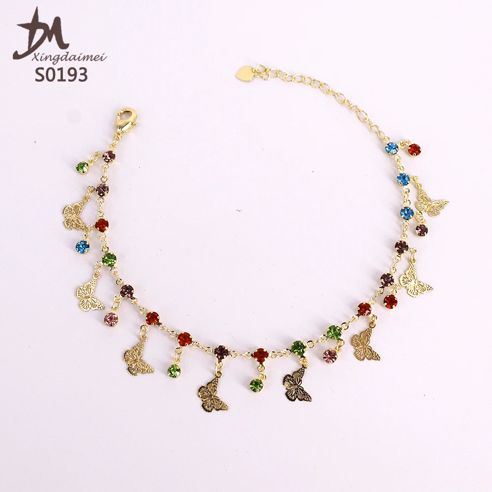 

S0183 Latest Design Color Diamond 18K gold plated anklet