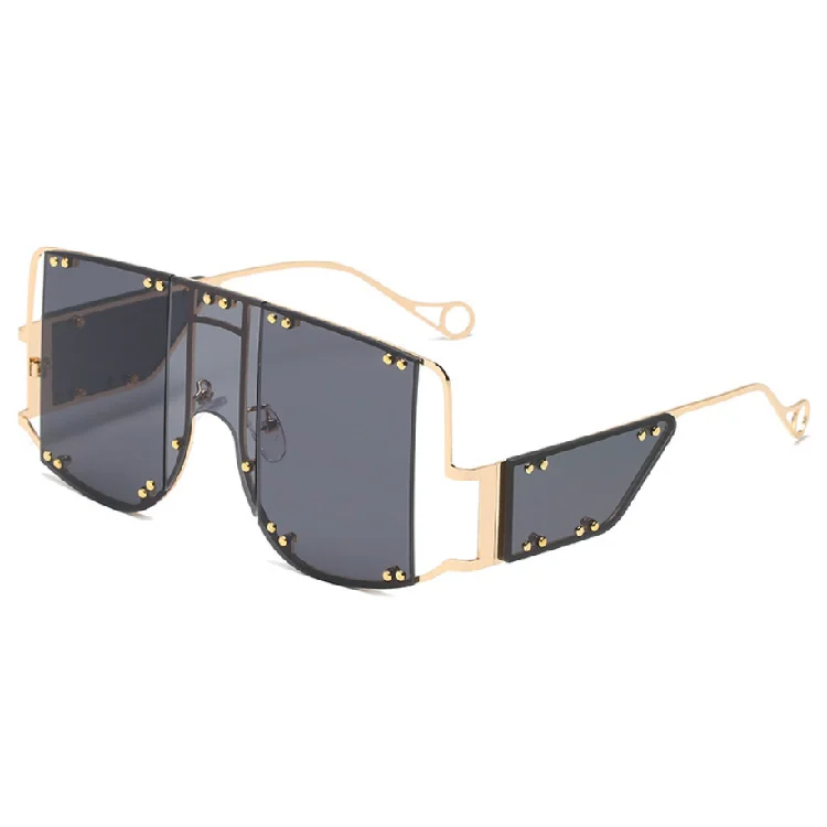 

The latest 2021 fashion one piece European and American personality rivet big frame luxury sunglasses, 10 colors