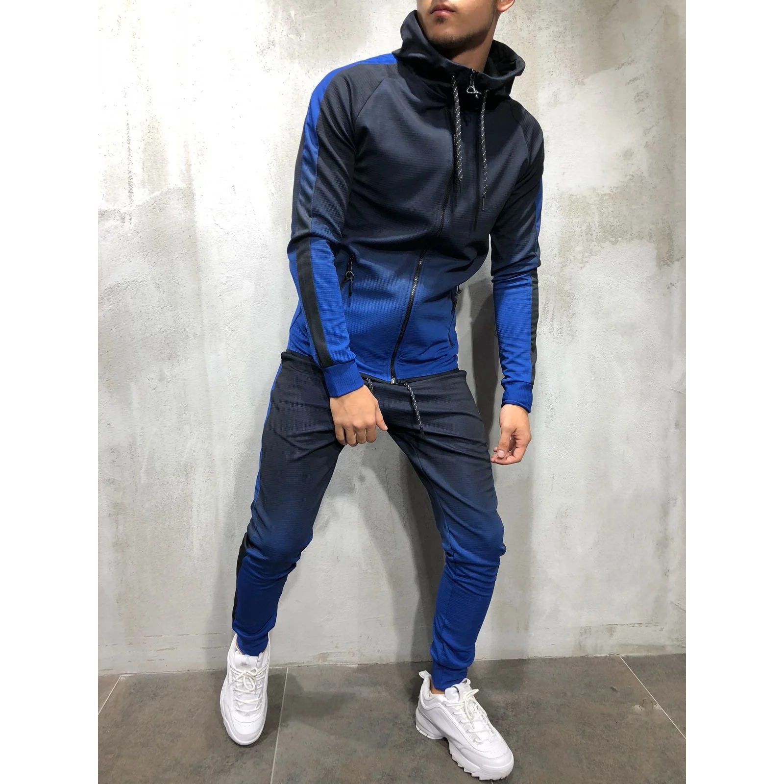 

Streetwear winter 2 piece sweat suits ombre hoodie mens joggers sets