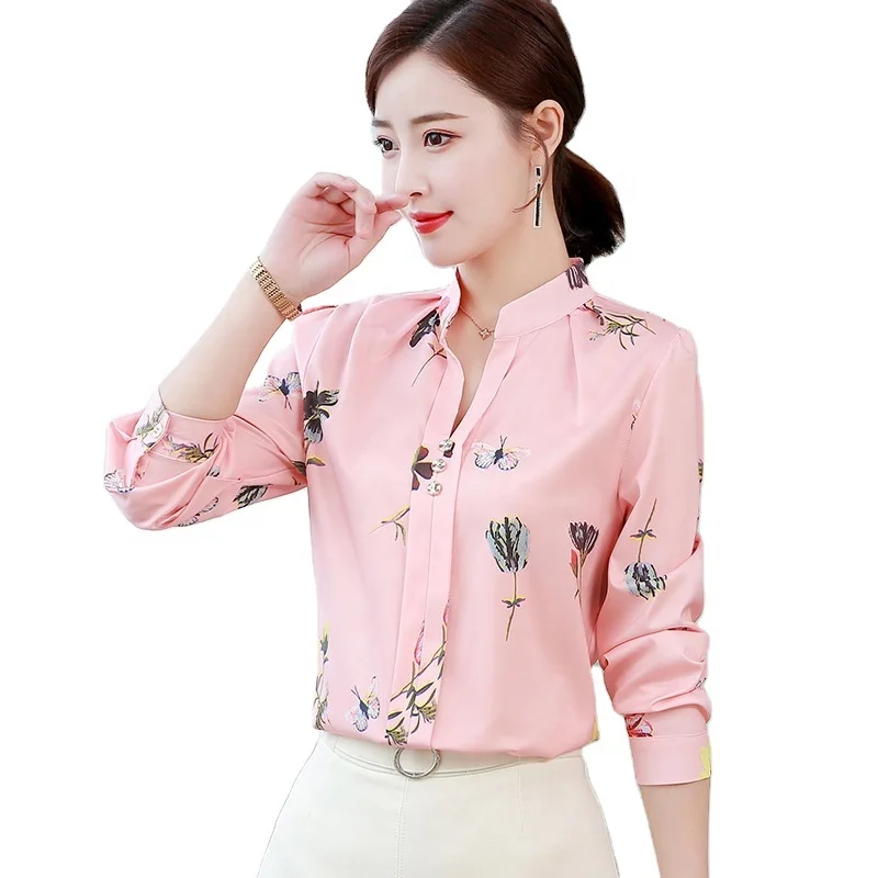 

Women's Wear Korean Print Shirt Chiffon Shirt Slim Bottom Shirt Women's Top