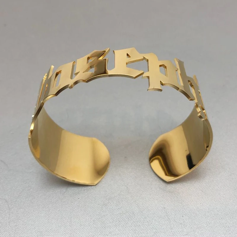 

New Hawaiian Stainless Steel 14K 18K Gold Filled Big Custom Name Wrist Bangles