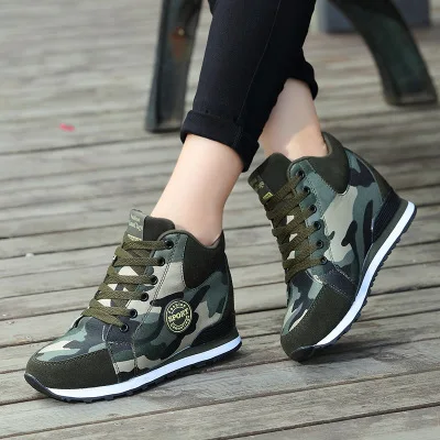 

XEY037 army camo camouflage running high cut sneakers, Armygreen