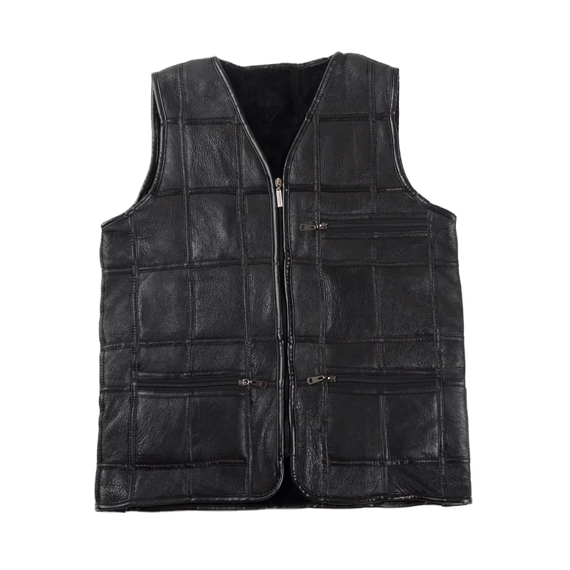 

China factory low price autumn and winter middle-aged and elderly fur men's vest wholesale waistcoat wool sheepskin keep warm, Customers' request