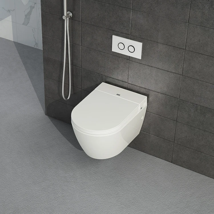 Smart wall hung toilet european p trap round ceramic rimless Intelligent wall mounted toilet