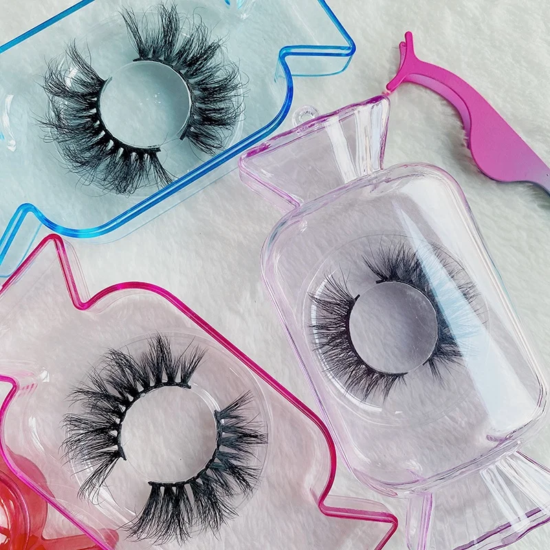 

Natural false eyelashes wholesale 3d 20mm mink lashes with cases candy clear cute packaging eyelashes packaging boxes