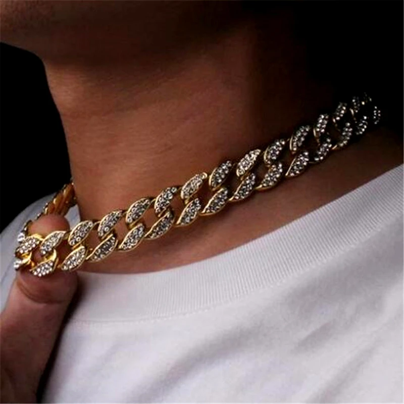

Wholesale Hip Hop 15mm 14K 18K Gold Bling Bling CZ Diamond Cuban Link Necklace Iced Out Chain For Men Unisex Party Jewelry Gift