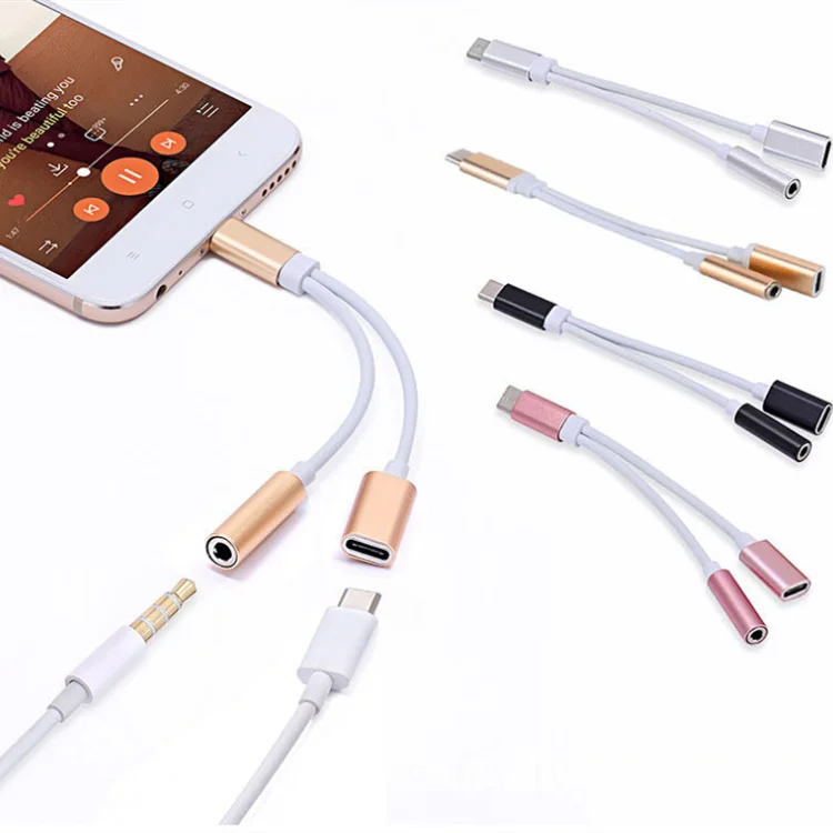 

USB C Metal Double Charging adapter two in one type-C to 3.5mm audio for iPhone Apple