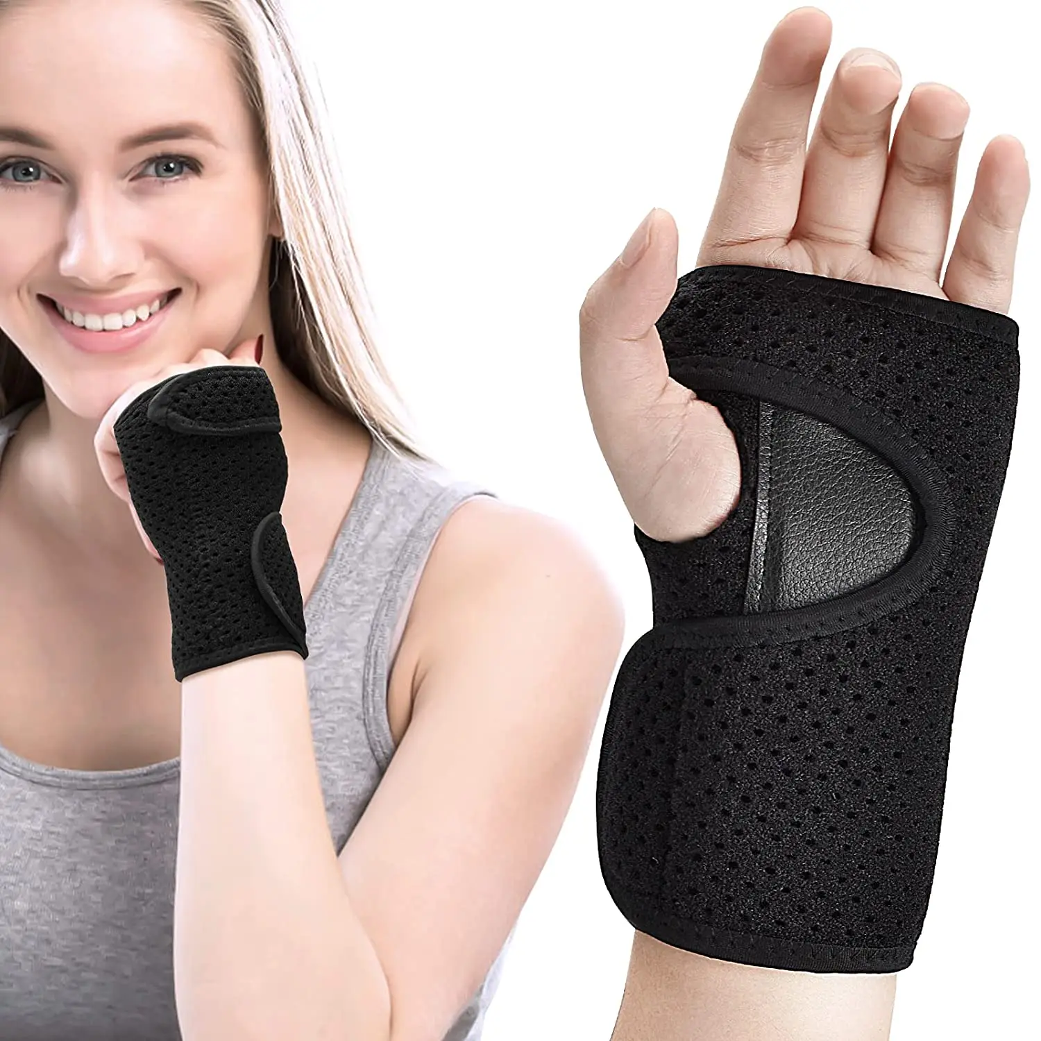 

Custom logo Carpal Tunnel Wrist Wraps Adjustable Wrist Brace Wrist Brace Support With Steel, Black