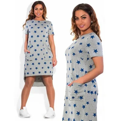 

F11271A Ebay Best selling Women round necklines plus size dresses, Blue stars / black stars