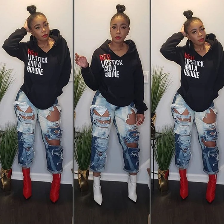 

MOQ 1 PC Letter Printing Black Women Sports Hoodies 2020 Womans Leisure Hoodie