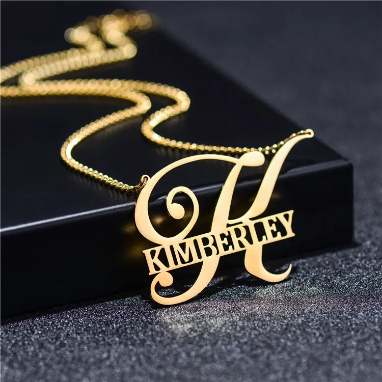 

Gold Chocker Colliers Cubain Link Chain Stainless Steel Custom Initial Name Plated Necklace Collare Personalizados Jewelry Women