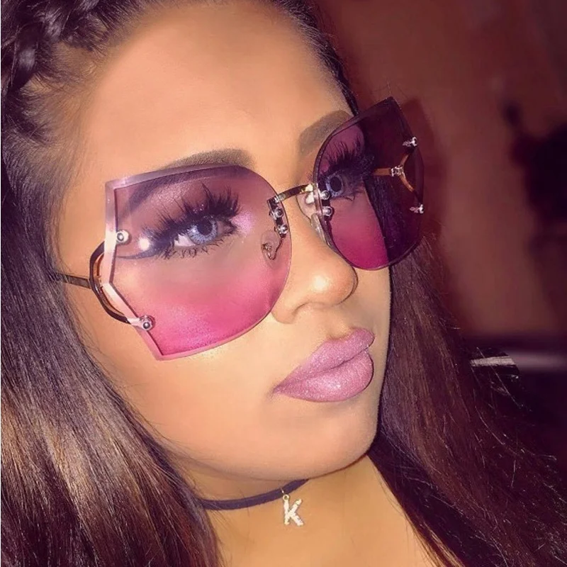 

2020 Unique Design Female Gradient Oversized Rimless Sunglasses Women Gafas De Sol UV400 Sun Glasses, Customized color