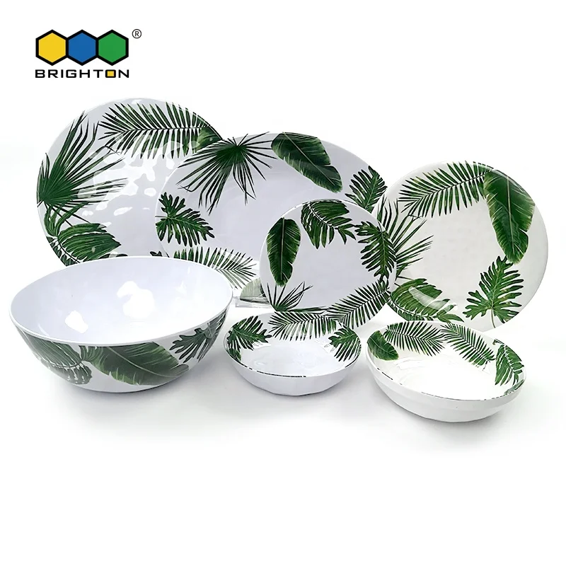 
wholesale high quality green leaf design melamine dinner plate 
