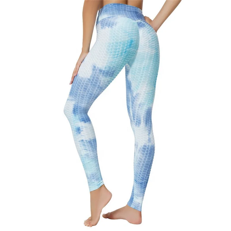 

Wholesales Women's Ruched Scrunch Butt Lifting High Waist Custom Pants Workout Tummy Compression Tights Tie dye Yoga Leggings, Picture shows