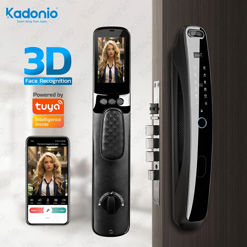 

Kadonio Tuya Smart Door Lock WiFi Face Recognition and Fingerprint Digital Safe with Key Card Code Access for Home Front Door