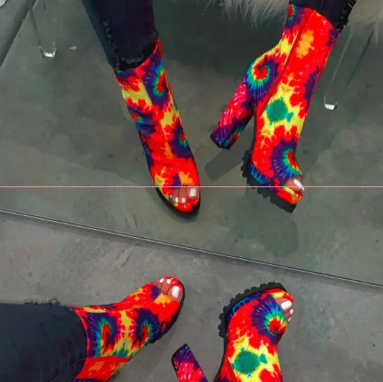 

Fashion Boots Women Tie-dyed Casual Heel Shoes Fashion Gladiator Bootie in Big Size 36-43 Pu Winter Print Picture Rubber 2 Pair