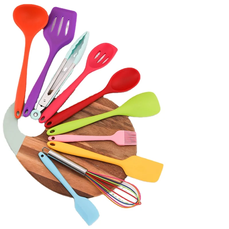 

Amazon hot sale 10-piece colorful silicone kitchenware set cooking tools