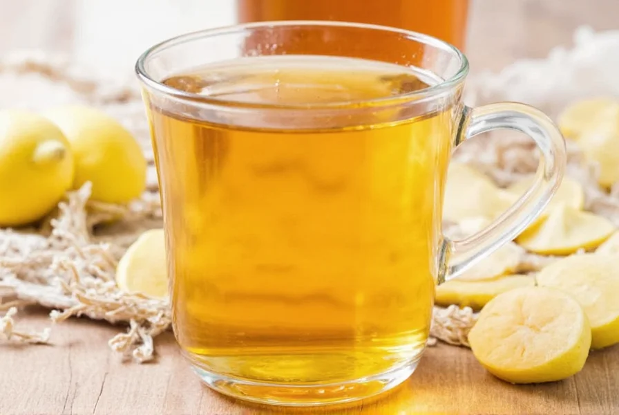 Various ginger tea variations in mugs with fresh ingredients