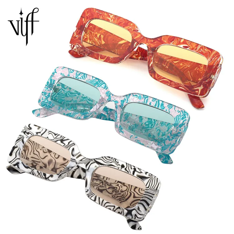 

VIFF HP21208 Vintage Pattern Glasses Lentes De Sol White Blue Red Animal Print Frame Rectangle Sunglasses 2021 2022