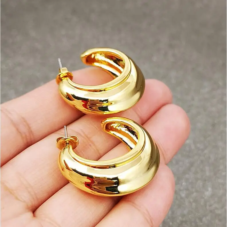 

2021 New Antique Jewelry Luxury High Price Gold Plating 925 Silver Earrings Post Ear Stud Half Circle Wide Hoop Earrings