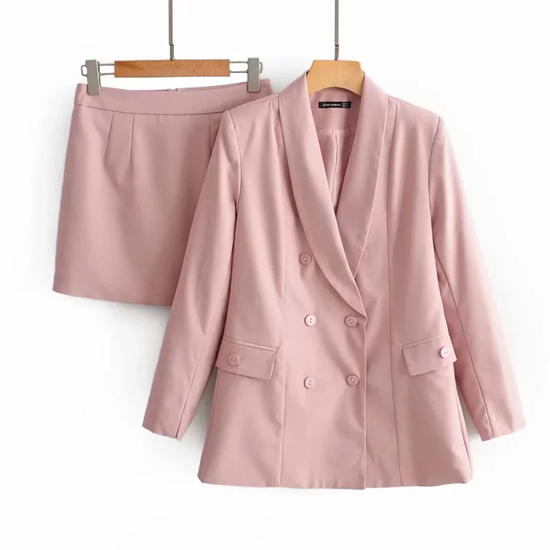 

Pink Color Women Suit Blazer 2021 Spring Autumn Double Breasted Ladies Jacket Long Sleeve Office Style Female Blazer