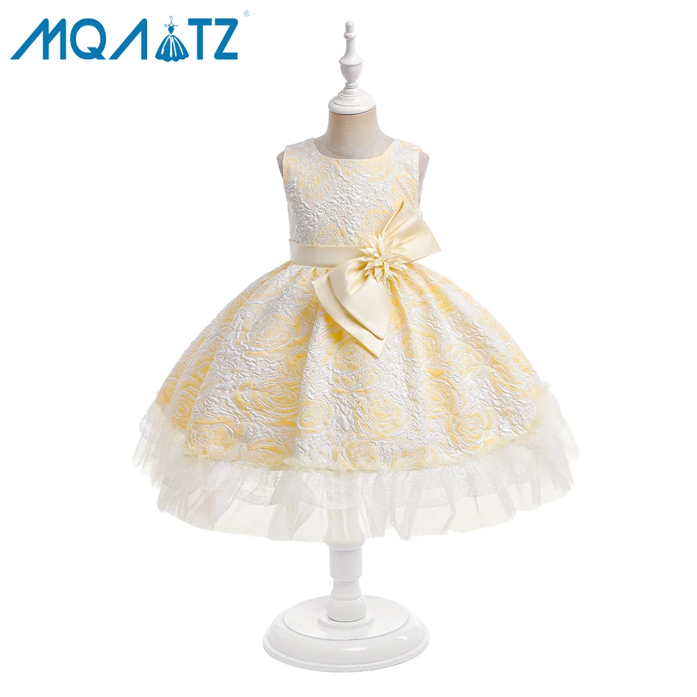 

MQATZ new trend puffy princess girl dress flower bow party frocks 3-8 year kids puffy Ball Gown L5529