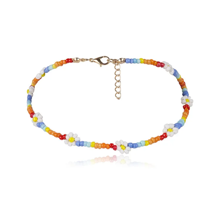 

Adjustable Daisy Flower Seed Bead Choker Necklace For Women Boho Tiny Colorful Beaded Choker Necklace
