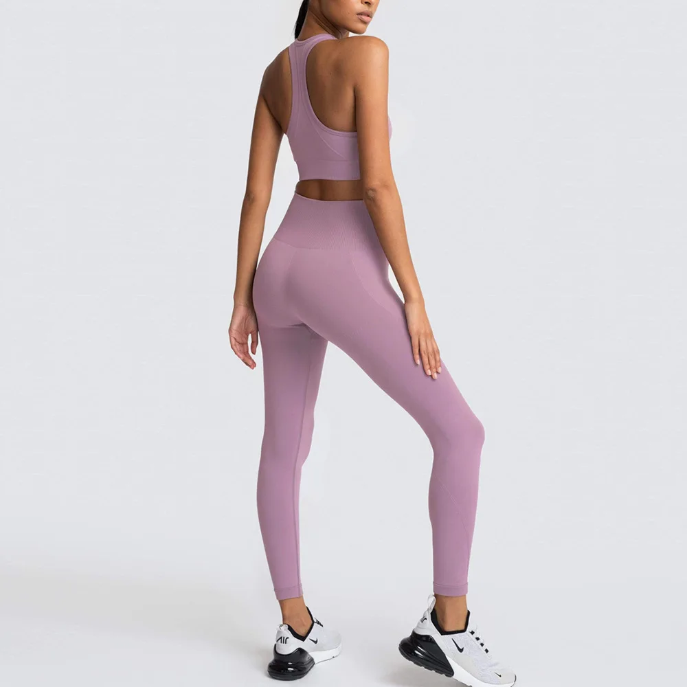 

Hot new style seamless knitted hip sports workout women yoga suit fitness bra vest and pants leggings suit