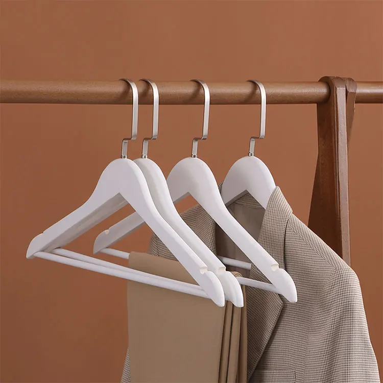 

360 Degree Swivel Hook Non-slip Dumb White Wooden Clothes Hanger wood hanger for clothing Well-Crafted Shoulder line and Robust