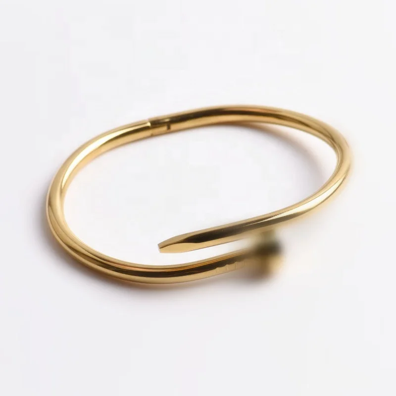 

wholesale custom fashion jewelry 316L stainless steel nail design 18k gold plated cuff bracelet bangle for women, All common color are available