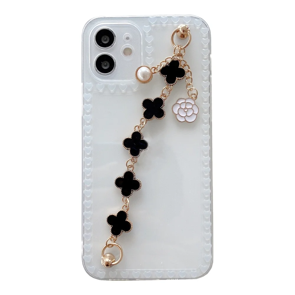 

Pure white and flawless love heart chain bracelet luxury sublimation mobile cell phone cases, 4 designs