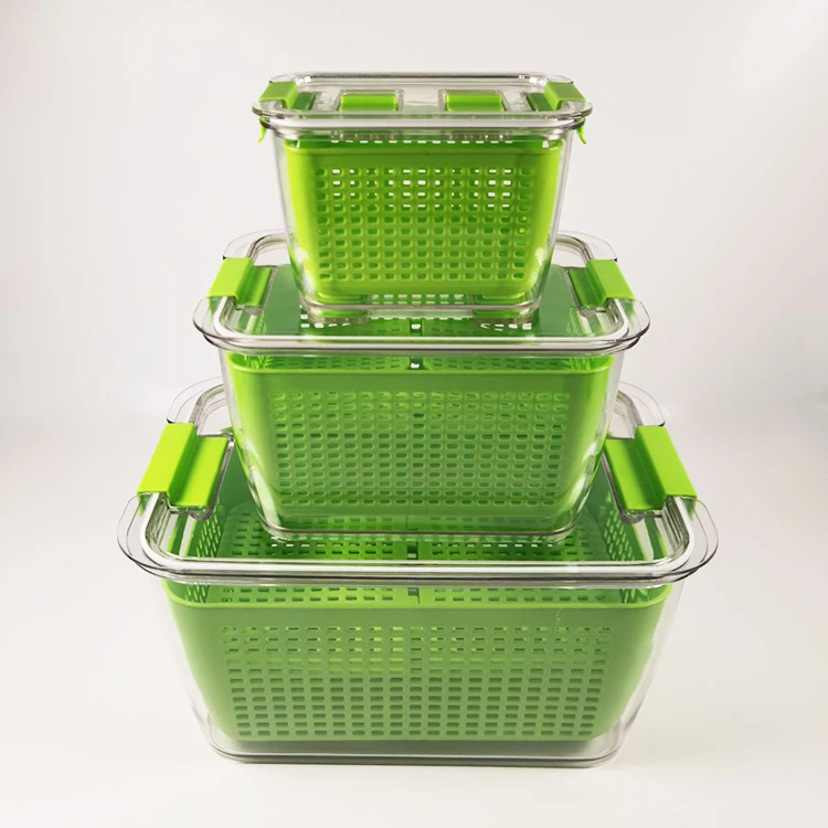 

3 Pieces Set Plastic Fridge Refrigerator Organizer Bins Fruit Vegetable Food Storage Boxes Containers with Drain Basket