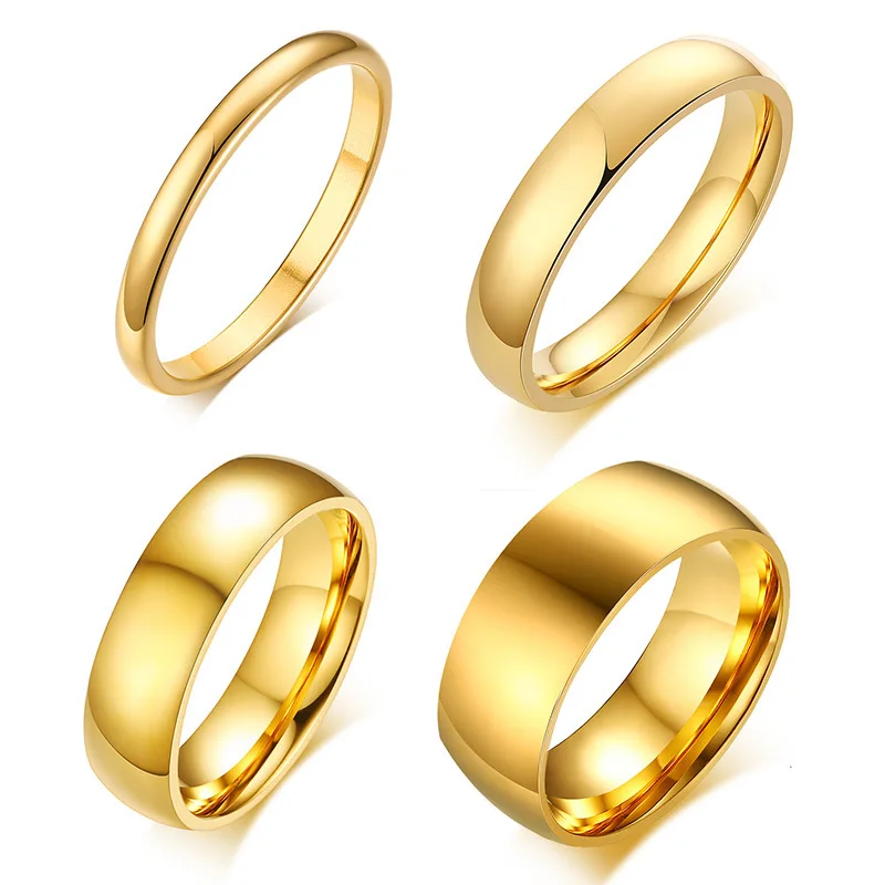 

Wholesale 2mm 4mm 6mm 8mm Stainless Steel Women Couple 18k Gold Plated Ring Wedding