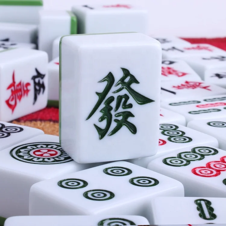 

High quality chinese family table board Game travel amusement mahjong tiles set, Green/blue