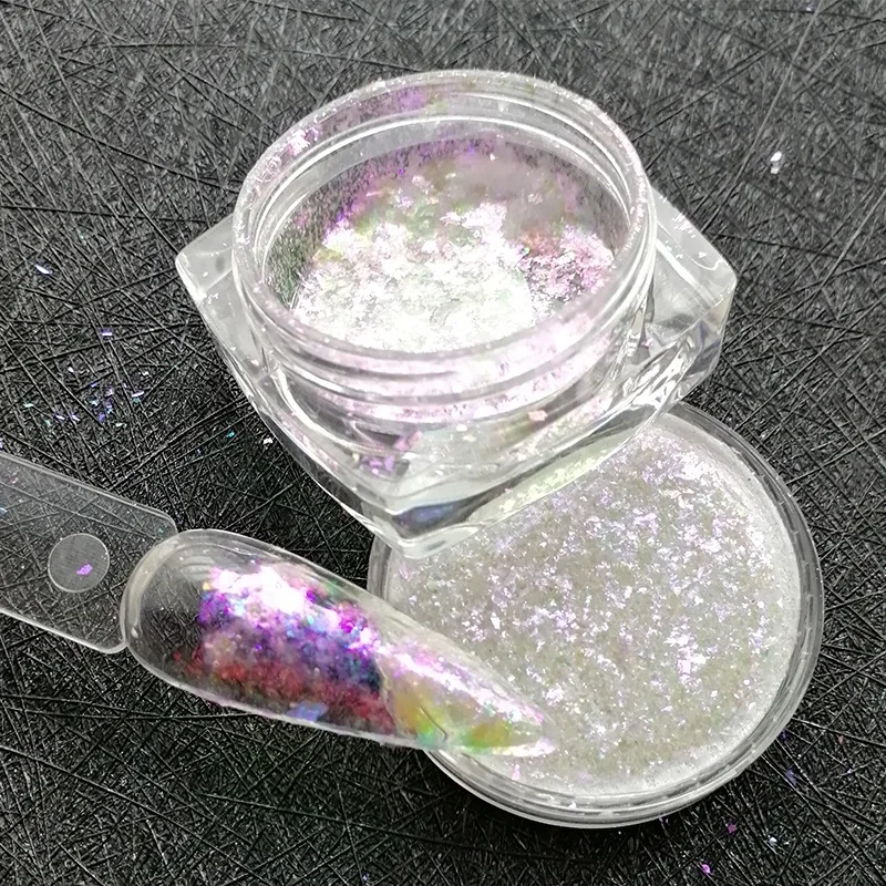 

nail art Mermaid flakes aurora transparent chameleon flake pigment chunky 0.5g/jar/color nails press on