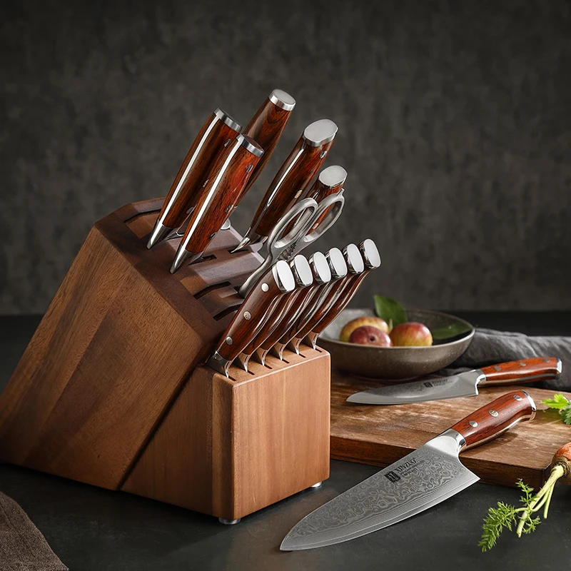 

15pcs Japanese High Carbon Damascus Steel kitchen Chef knife sets with Holder Knives Accessories