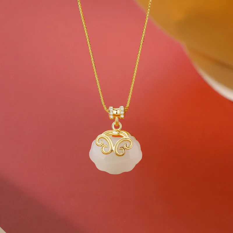 

Fashion Women Simple S925 Sterling Silver Necklace Natural hetian jade Necklace Pendant Necklace For Women Girls, Gold, silver