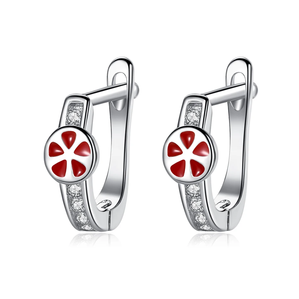 

Fashion 925 Sterling Silver Earrings Children Jewelry Red Enamel with Cubic Zirconia Lemon Small Hoop Earrings For Kids Girls