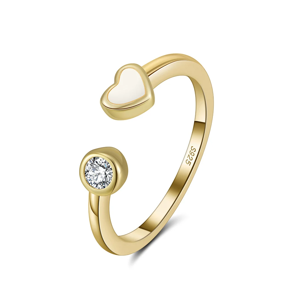 SR339 Small Women Dainty Rings Non Tarnish 14K Gold Plated Stackable Rings for Teen Girls Open Cute Heart Open Ring