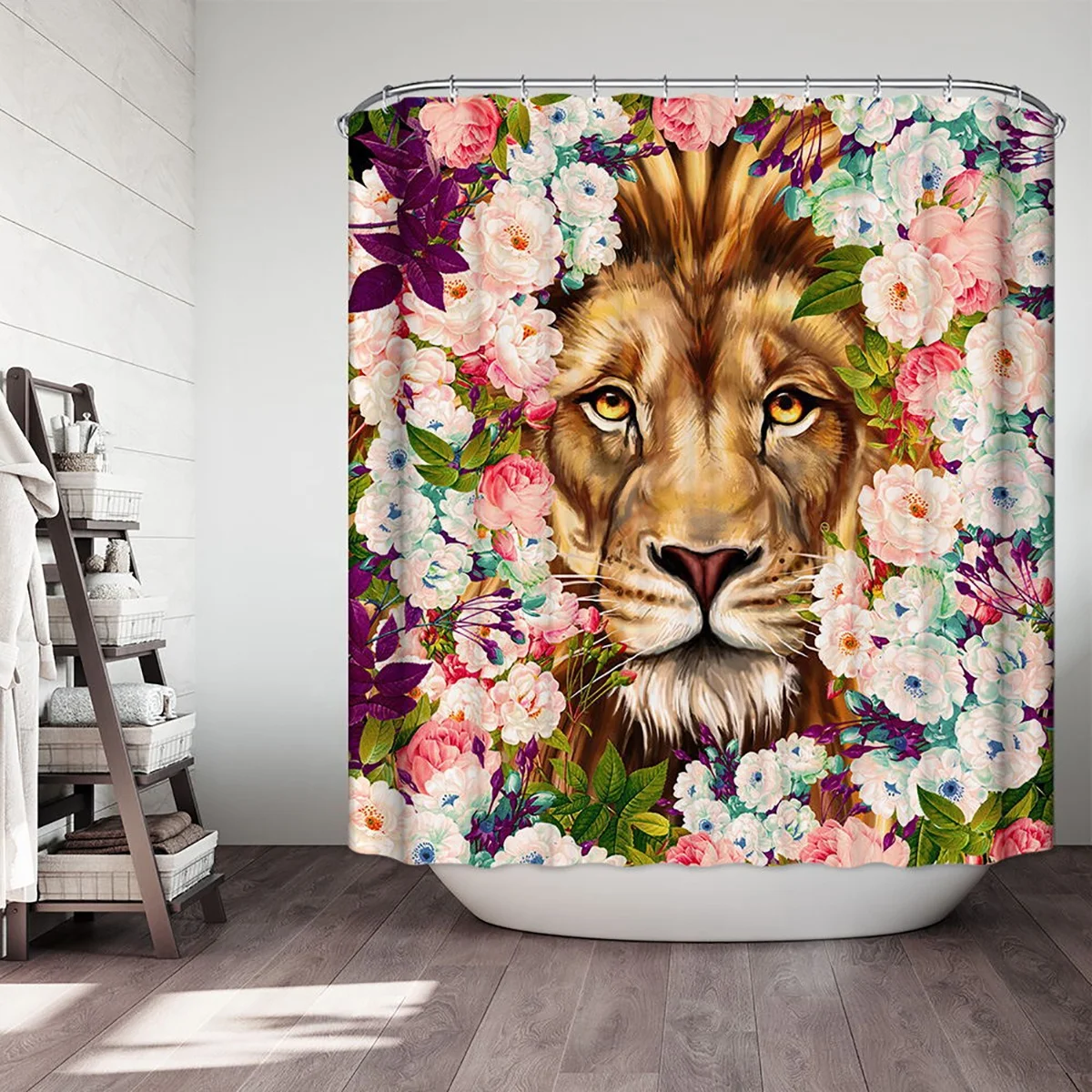 

100% Polyester New Design Lion Flowers Custom Printed Curtain Bath Mat Set Waterproof 3d Bathroom Shower Curtains Hot Sale 10PCS