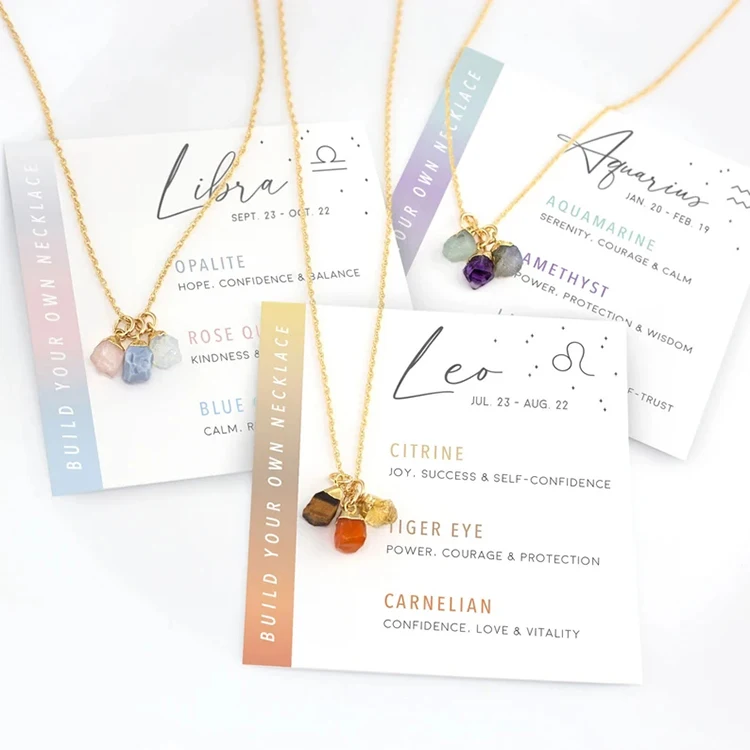 

DIY Zodiac Necklace Jewelry Gift For Mom Healing Crystal Raw Birthstone Gemstone Necklace Set