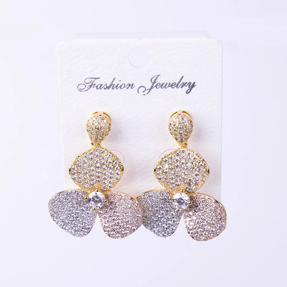

Indian Zircon Luxury Design 18k Gold Plated Drop Earrings For Women
