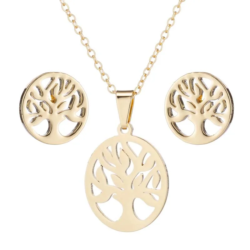 

Fashion Jewelry Sets Tree Pendant Necklace Earring Sets Tree Of Life Party Women Collars Gift, Gold silver