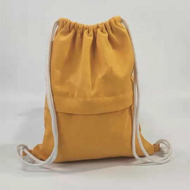 

Customizable zip pocket shoulders drawstring cotton canvas backpack bag